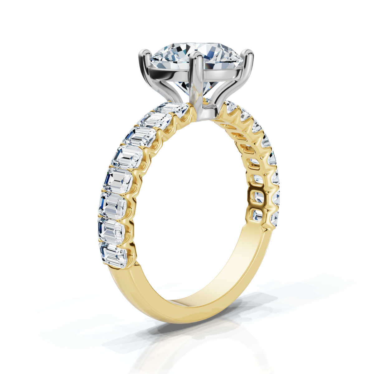 Solid Gold Bugette & Round Shape Lab Grown Diamond Engagement Ring