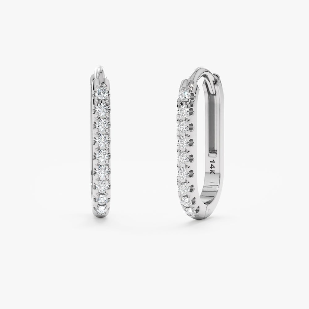 Solid Gold U-Shaped Thin Diamond Hoops