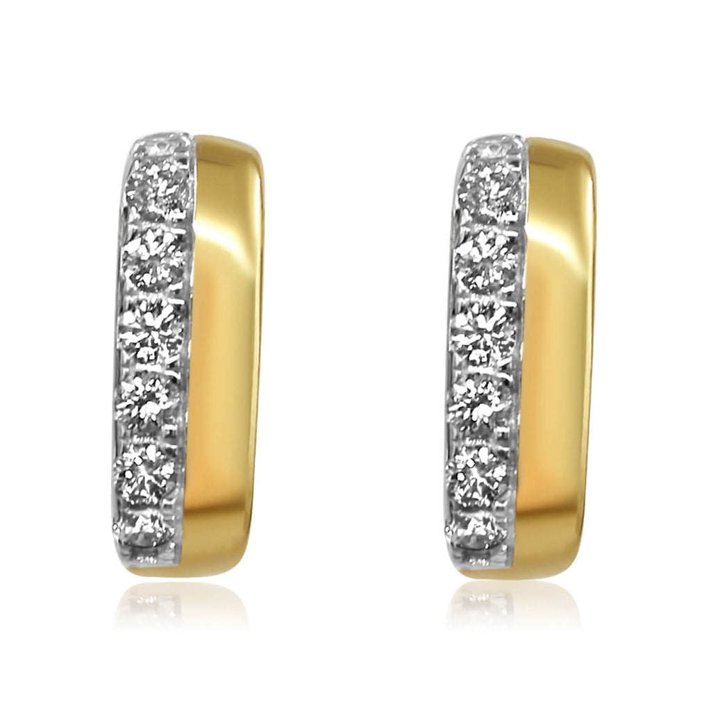 Solid Gold Half Diamond Rectangle Hoop Earring
