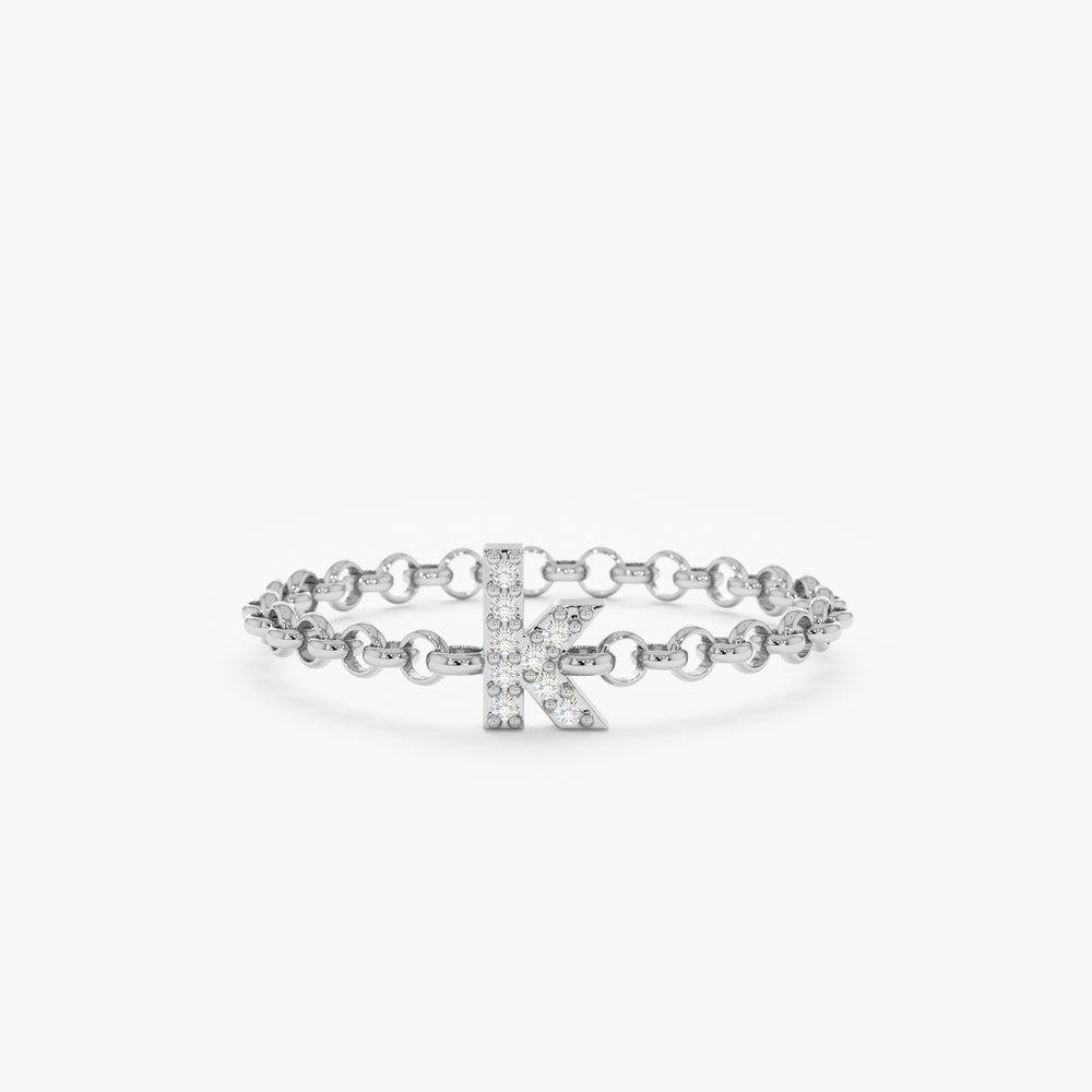 Solid Gold Diamond Letter Chain Ring (1E74D0)
