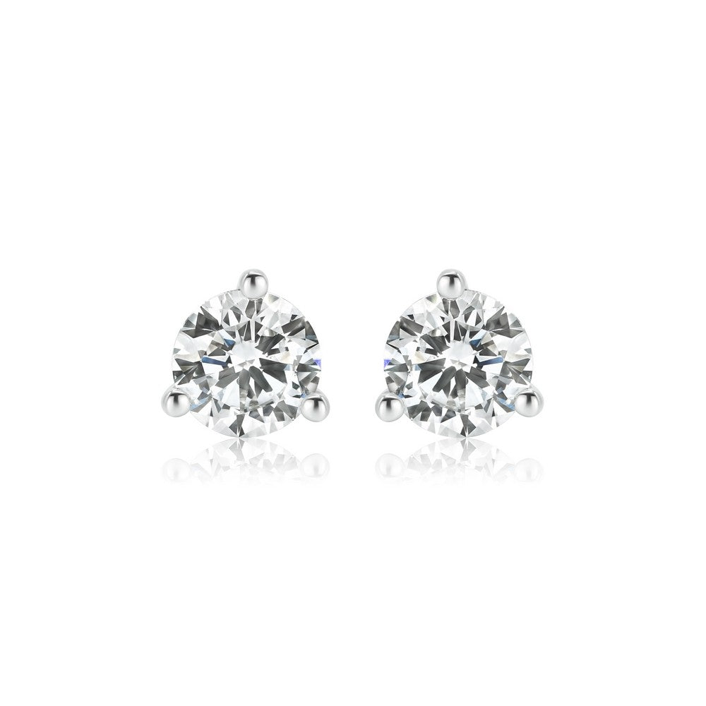 Solid Gold Lab-Created Diamond 3-Prong Martini Stud Earrings (1DF2B1)