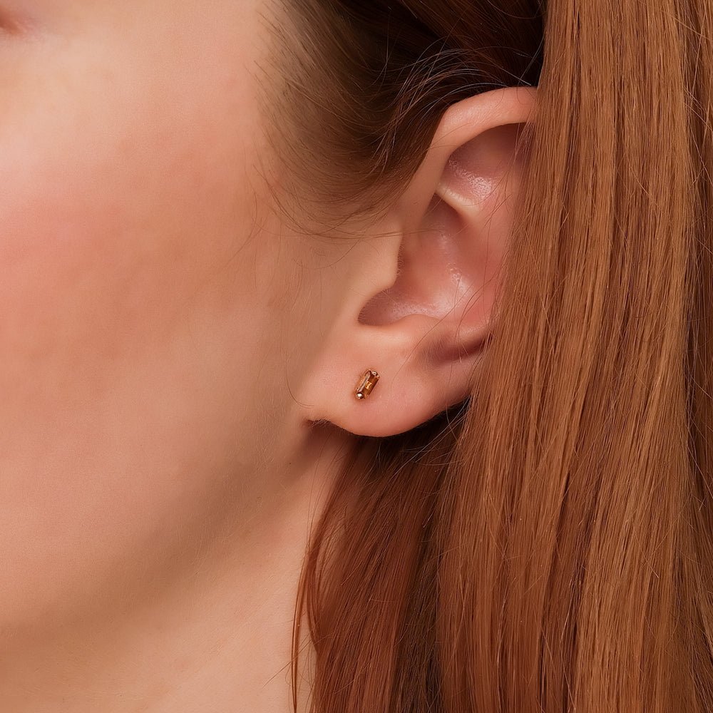 Solid Gold Citrine Baguette Stud Earrings
