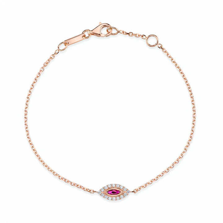 Solid Gold Ruby Evil Eye Chain Bracelet