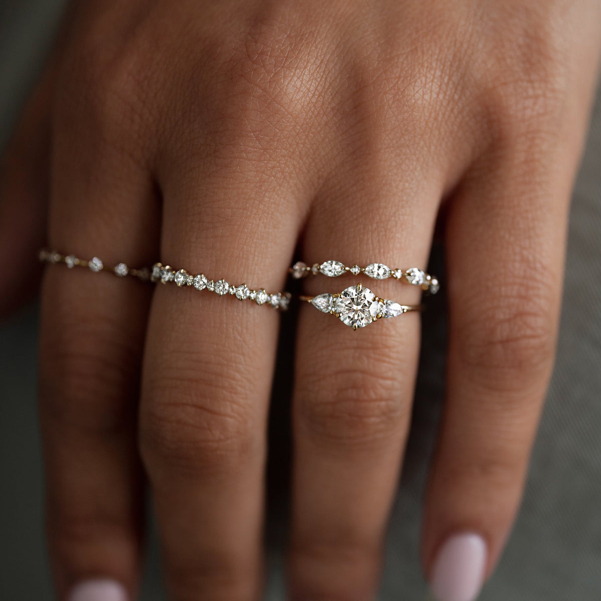 Solid Gold Marquise Demi Diamond Band