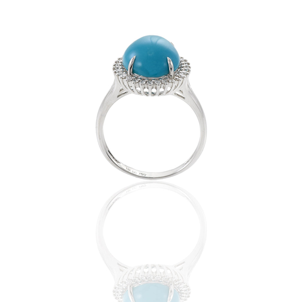 Solid Gold Turquoise And Diamond Ring (B66830)
