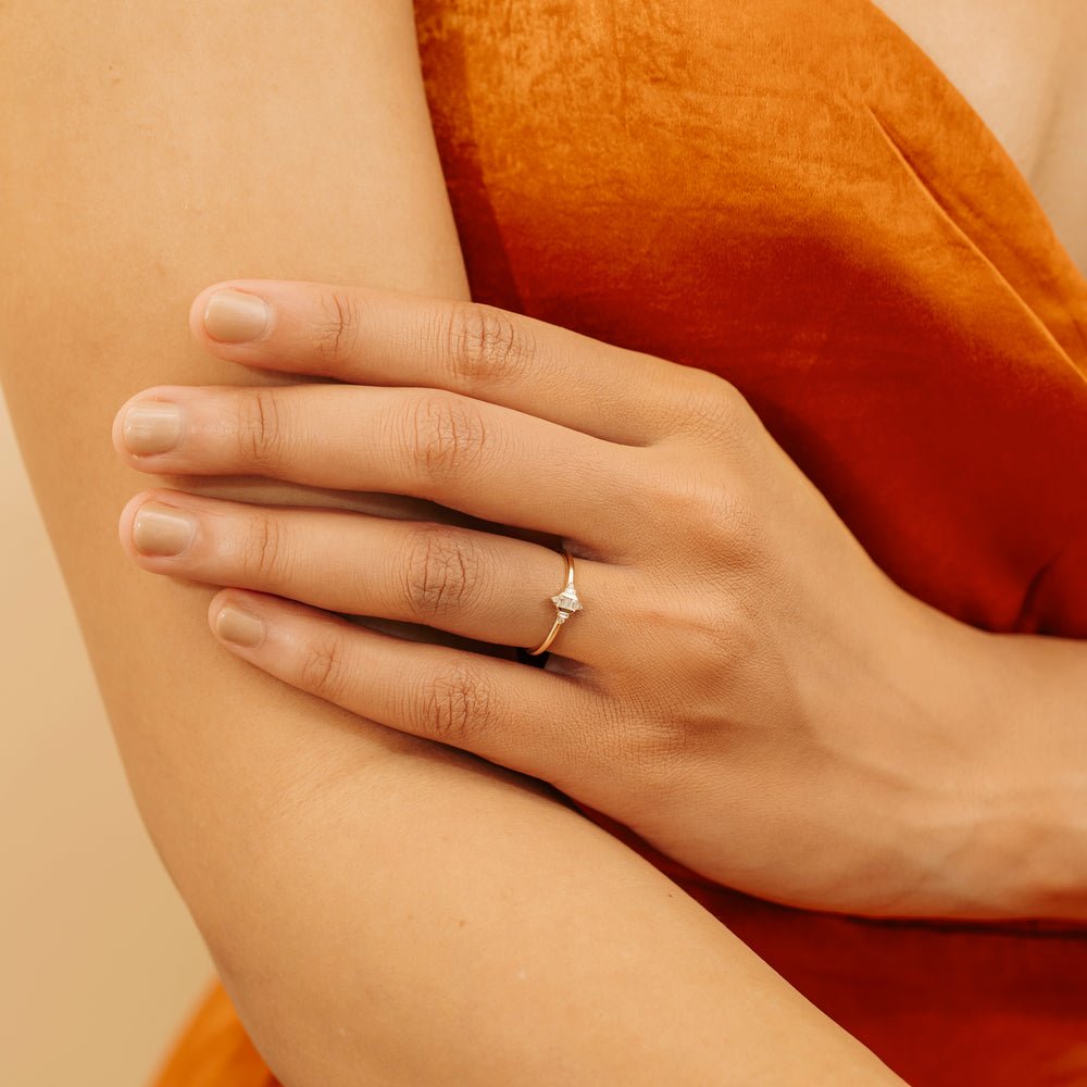 Solid Gold Minimalist Diamond Art Deco Ring (A868B3)