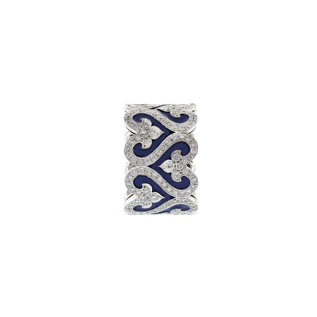 Solid Gold Blue Enamel And Diamond Ring