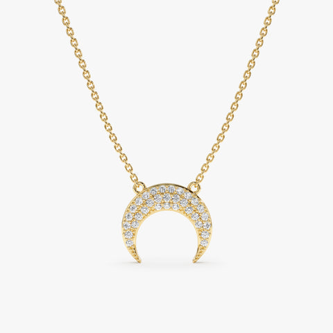 Solid Gold Diamond Crescent Horn Necklace (2C5A3B)