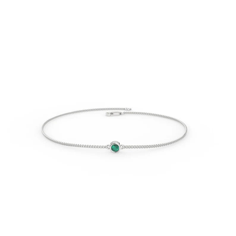 Solid Gold 2 MM Round Natural Emerald Bracelet
