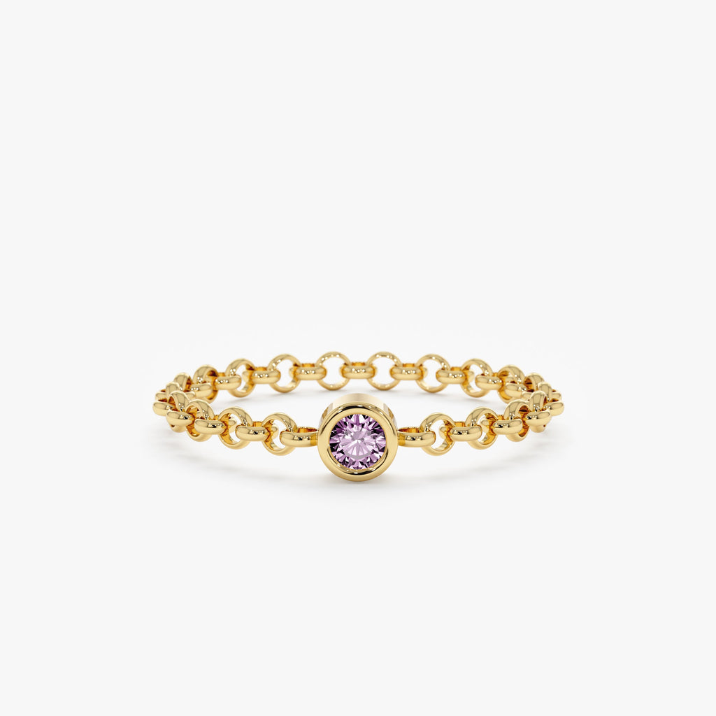 Solid Gold Amethyst Chain Ring (741BCF)