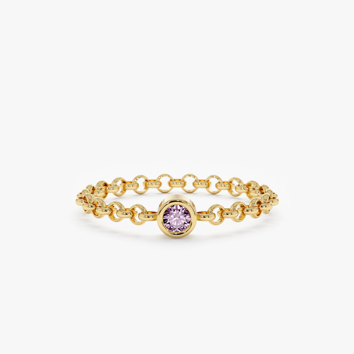 Solid Gold Amethyst Chain Ring (741BCF)