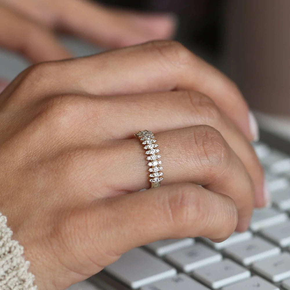 Solid Gold Half Eternity Round Diamond Spike Ring