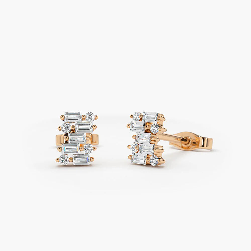 Solid Gold Baguette Diamond Mixed Shape Stud Earrings