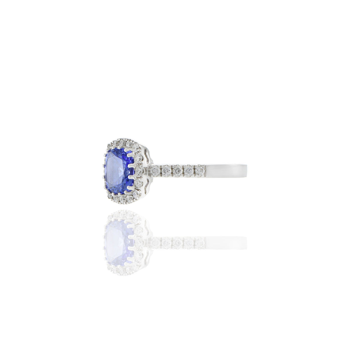 Solid Gold Cushion Tanzanite And Diamond Ring