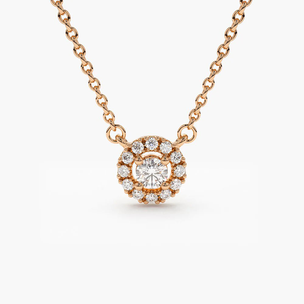 Solid Gold Mini Diamond Halo Necklace