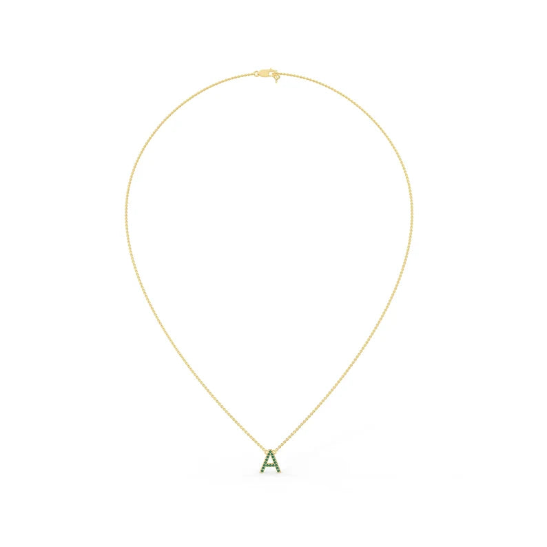 Solid Gold Natural Emerald Initial Necklace