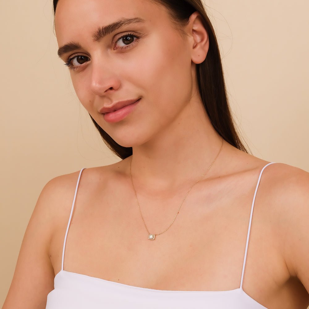 Solid Gold Geometric Baguette Diamond Necklace (1DA457)