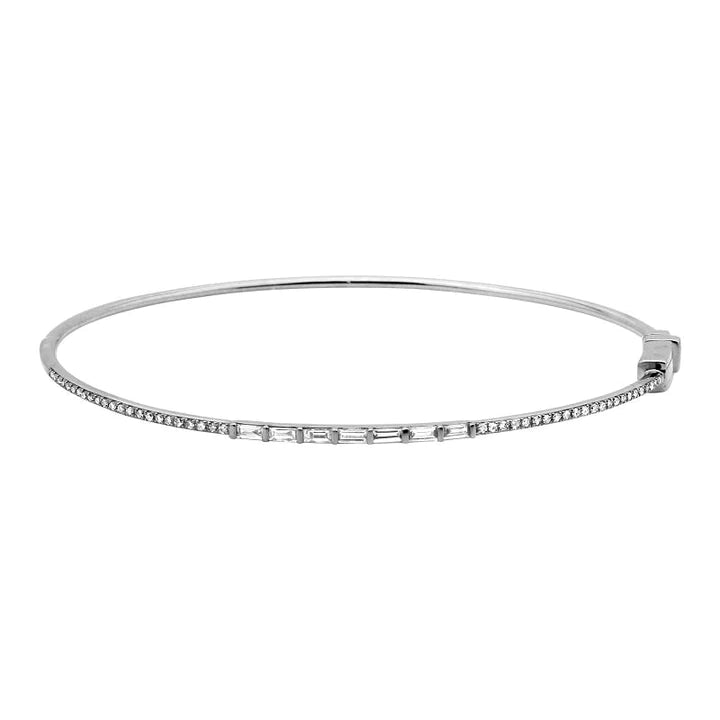 Solid Gold Thin Pave And Baguette Diamond Bangle