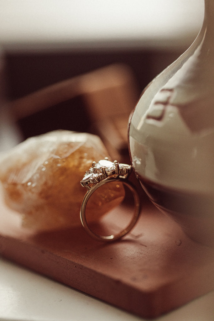 Solid Gold Rita Oval Ring , Engagement Moissanite Ring