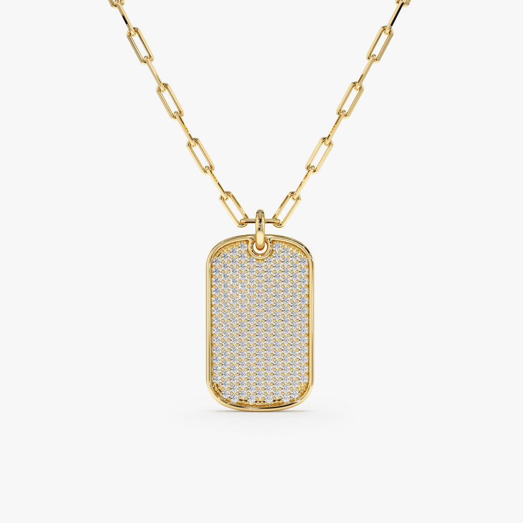 Solid Gold Diamond Tag Necklace with Paperclip Chain (C36652)