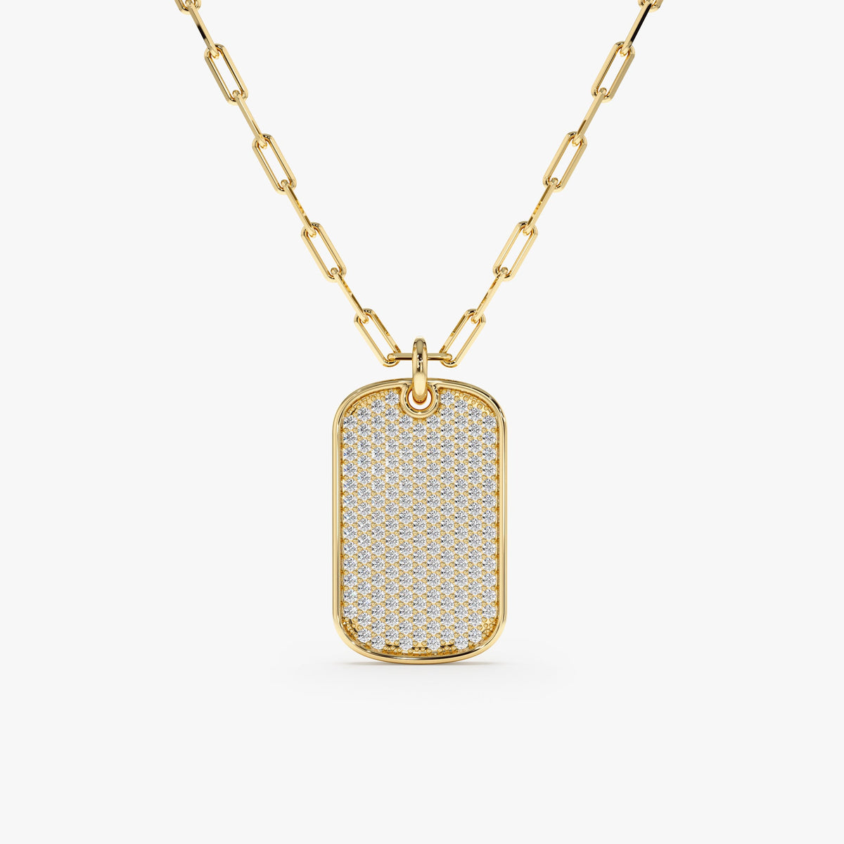 Solid Gold Diamond Tag Necklace with Paperclip Chain (C36652)