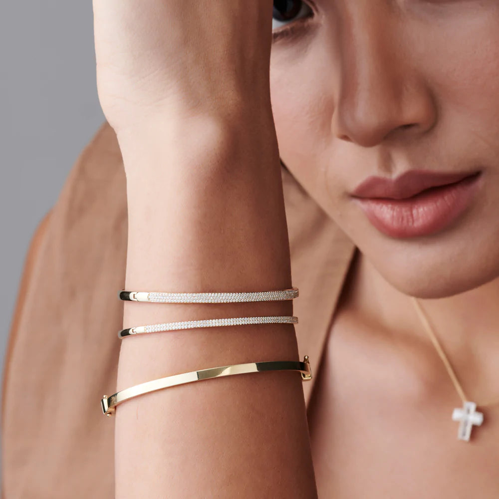Solid Gold Two Pave Diamond Bangle Bracelet