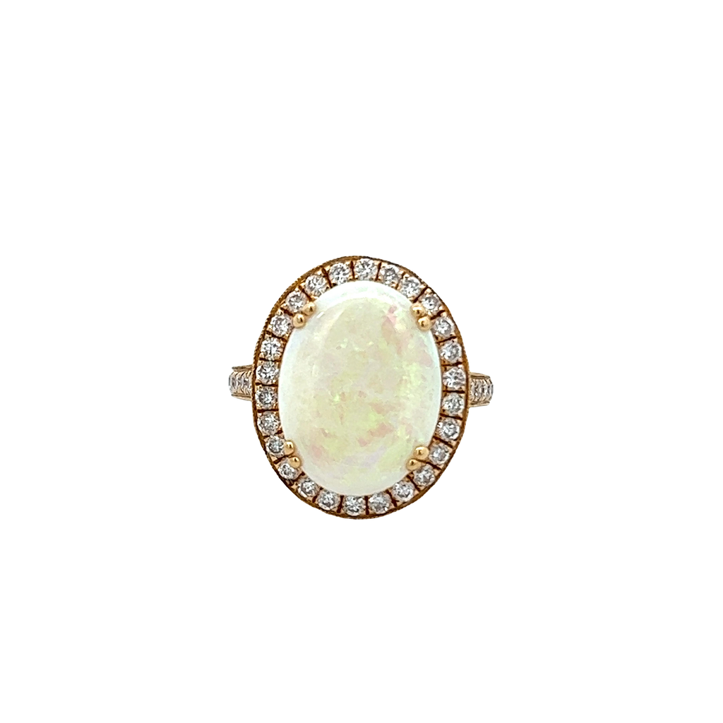 Solid Gold Round Cut Diamond And Opal Ring