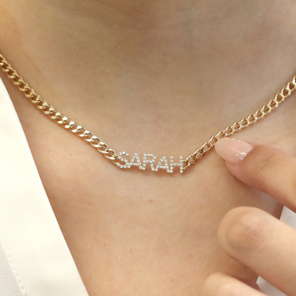 Solid Gold Cuban Chain Diamond Name Necklace (35286F)