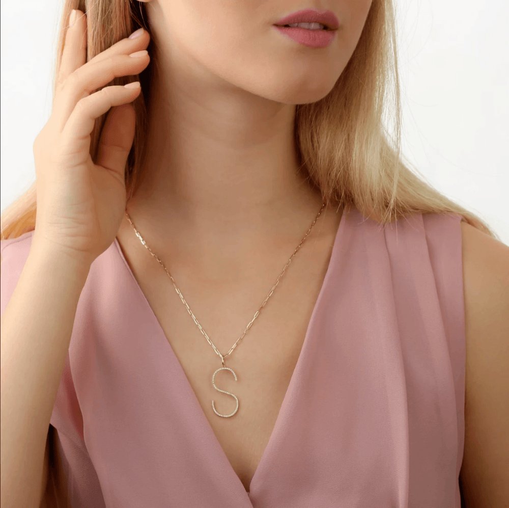 Solid Gold Long Initial Diamond Charm