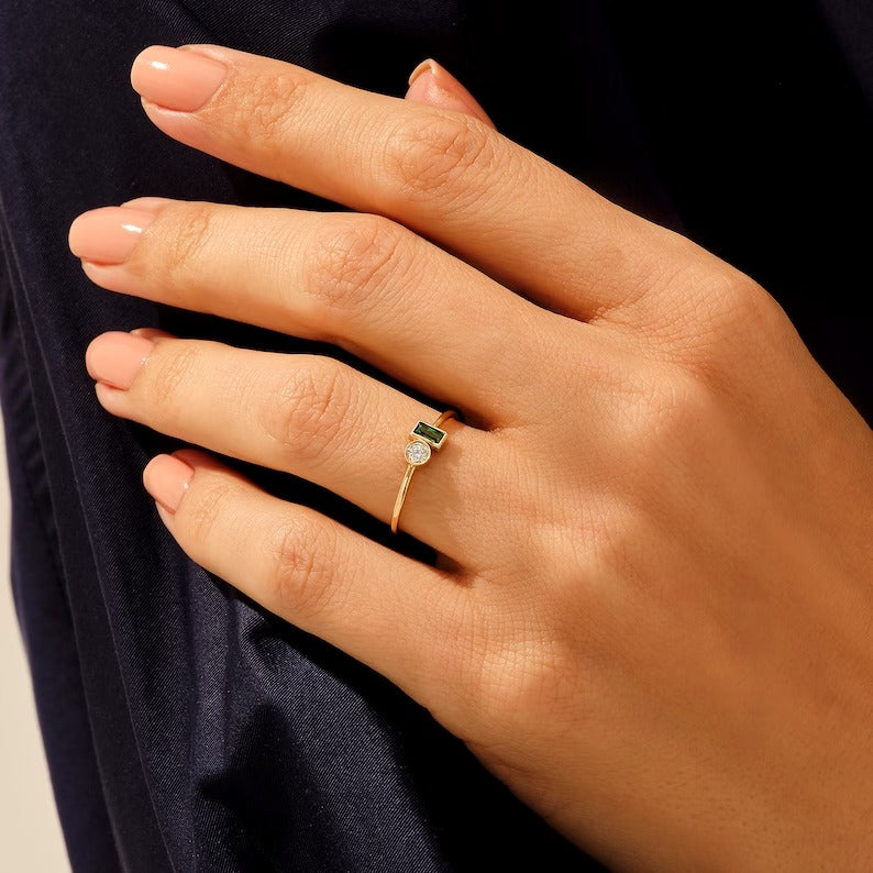 Solid Gold Delicate Emerald Ring