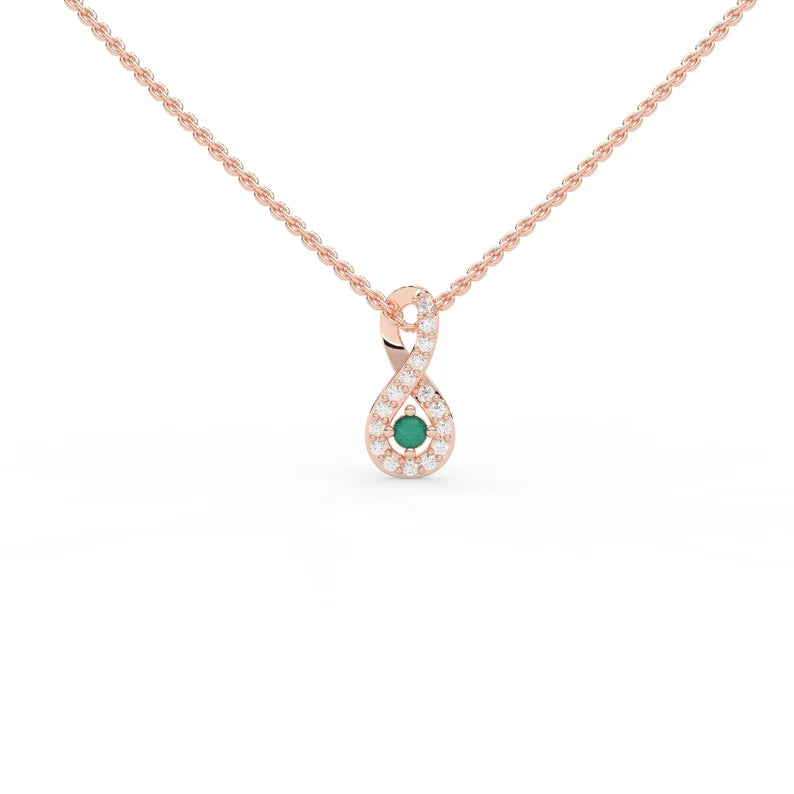 Solid Gold Emerald Necklace with Halo Diamonds