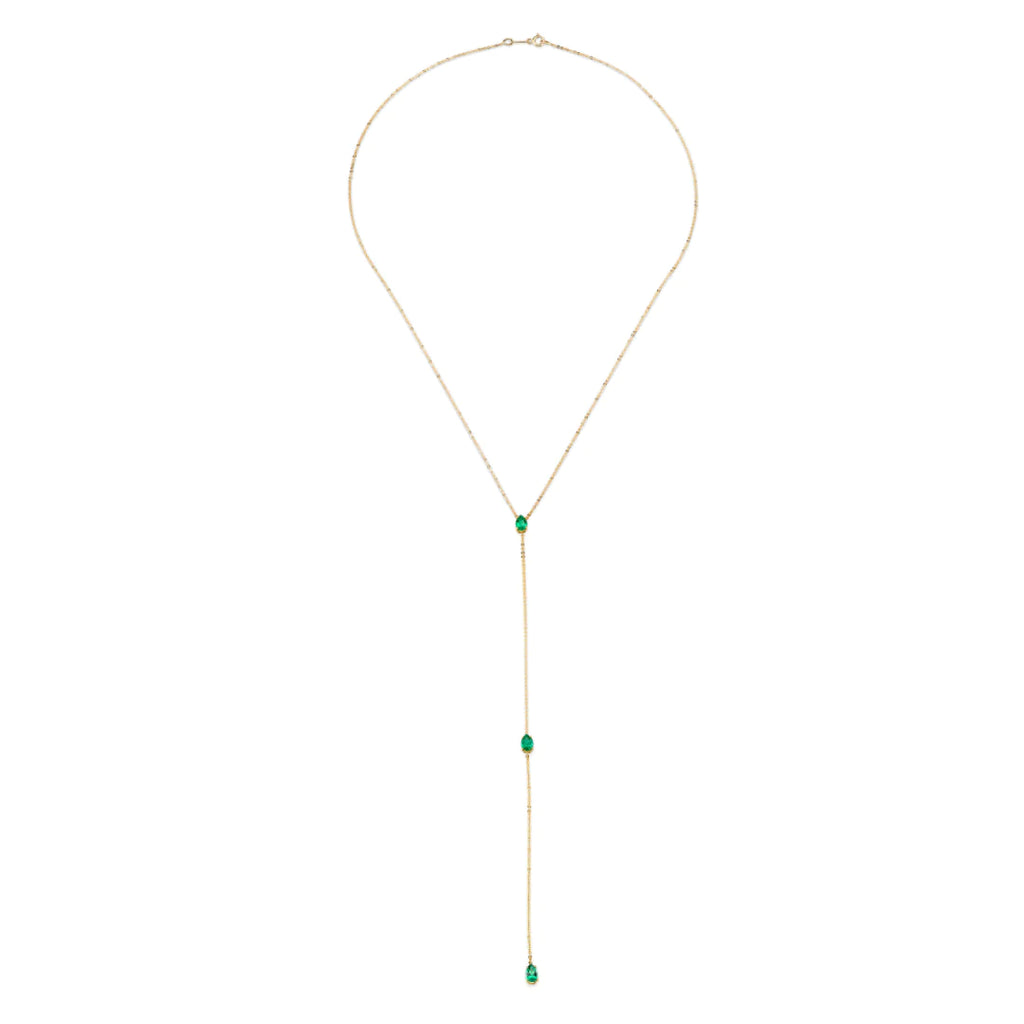 Solid Gold Emerald Pear Lariat