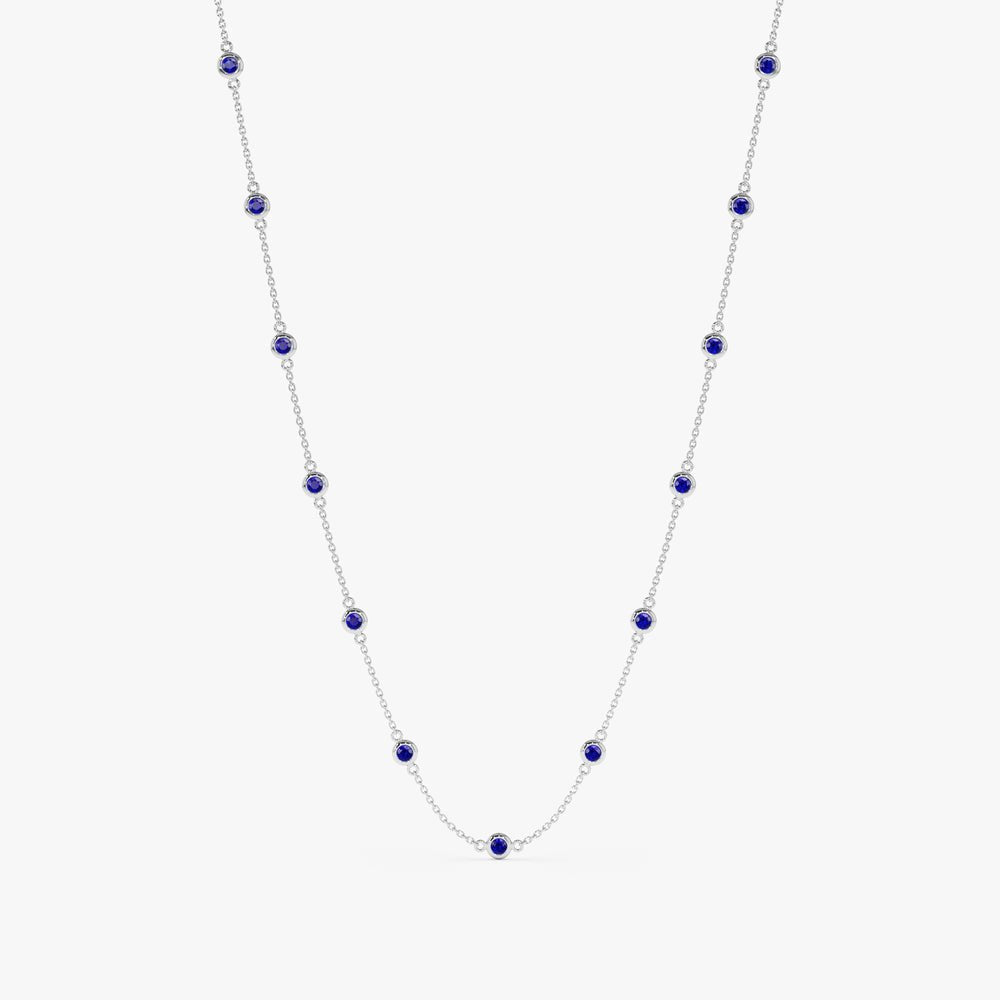 Solid Gold Multi Blue Sapphire Station Necklace (116687)