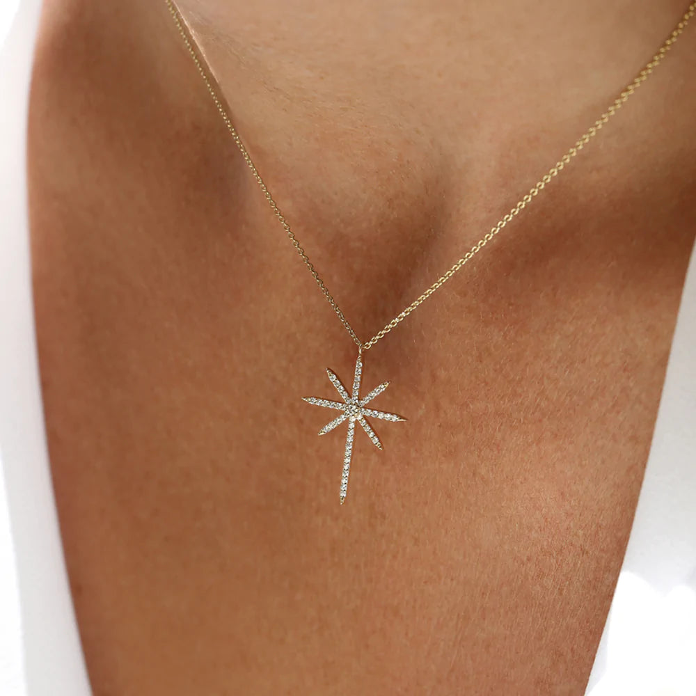 Solid Gold Celestial North Star Diamond Necklace