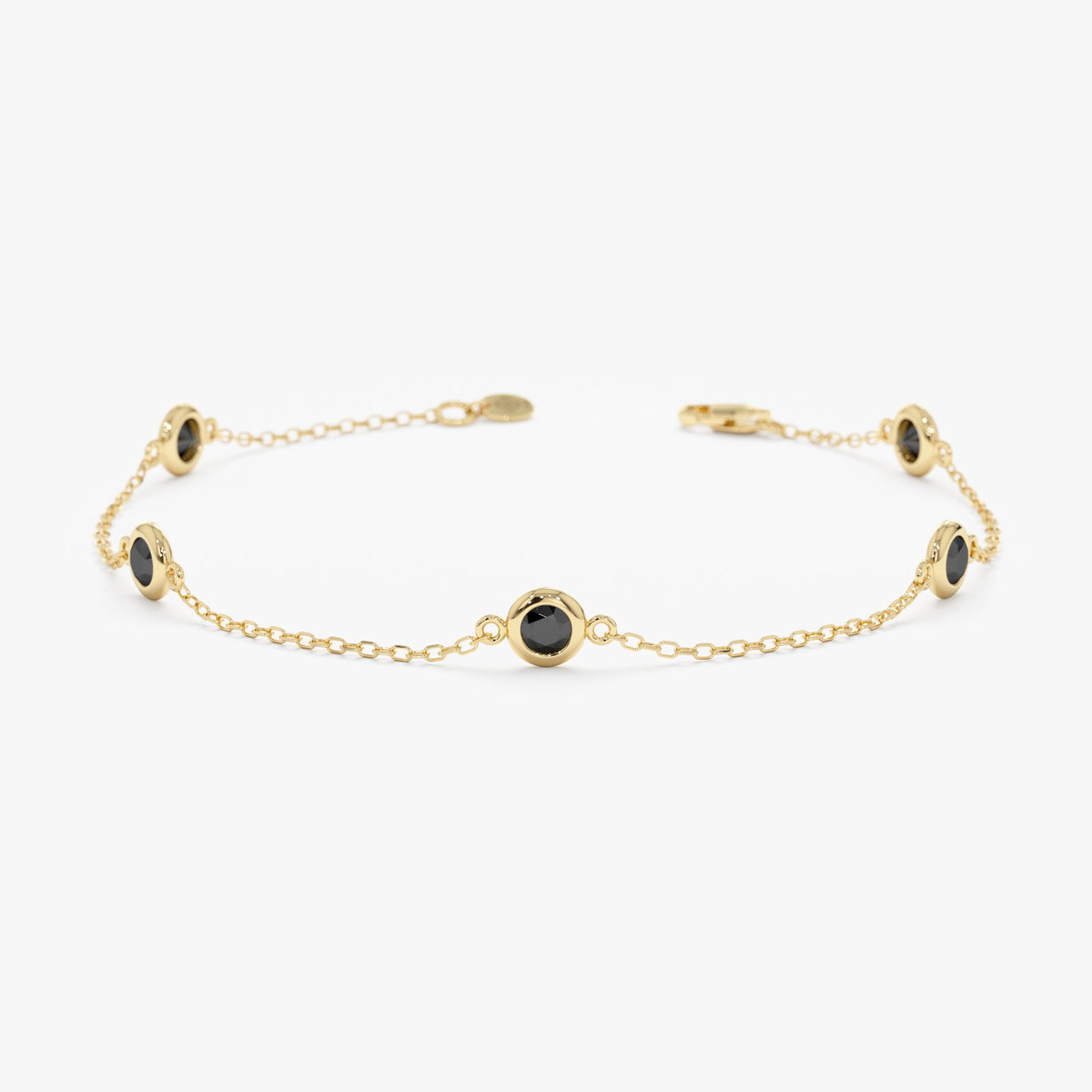 14K Solid Gold Black Diamond Station Bracelet - Style B