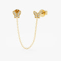 Solid Gold Diamond Butterfly Chain Studs