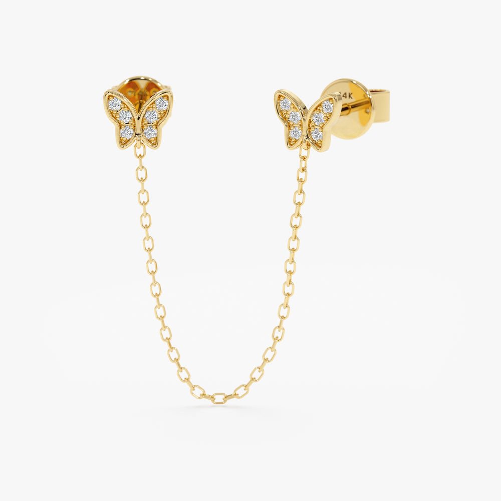 Solid Gold Diamond Butterfly Chain Studs
