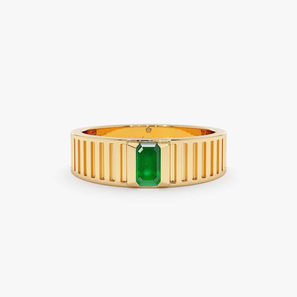 Solid Gold Natural Emerald Gatsby Ring (8509C4)