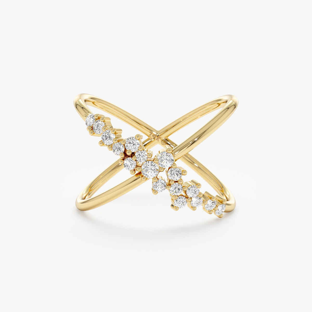 Solid Gold Diamond Cluster X Ring (D90DDB)