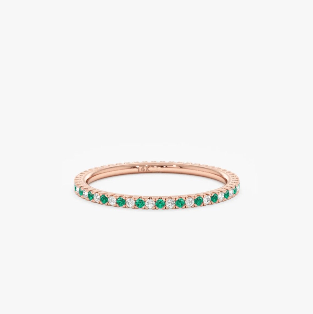 Solid Gold Emerald and Diamond Eternity Ring