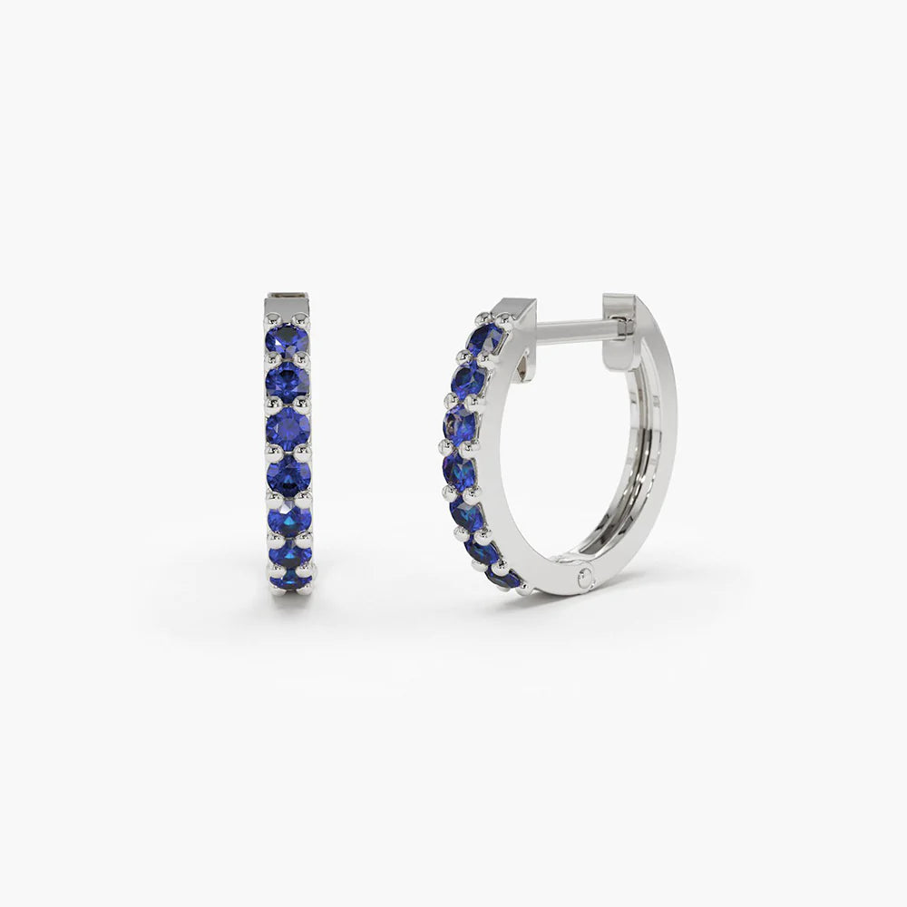 Solid Gold Sapphire Huggie Hoop Earrings