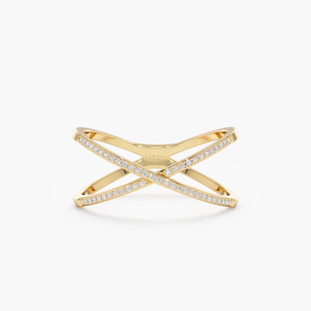 In Solid Gold Diamond X Ring