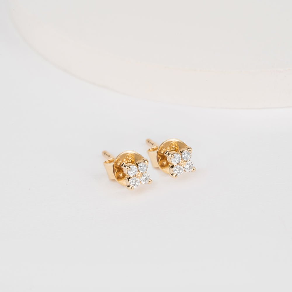 Solid Gold Dainty Diamond Clover Studs