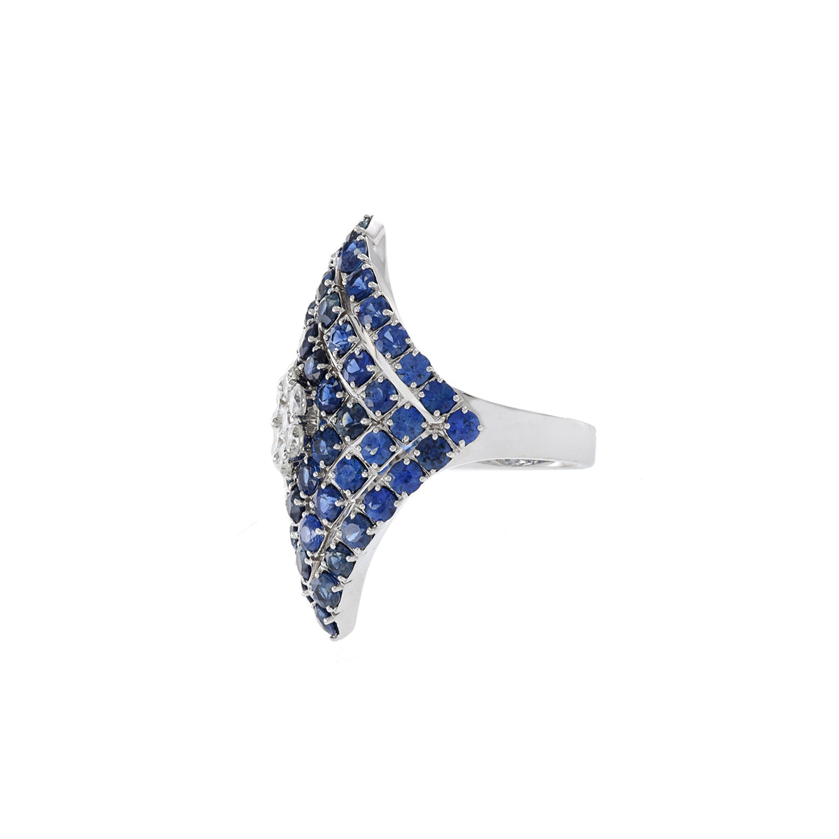 Solid Gold Blue Sapphire And Diamond Flower Center Ring