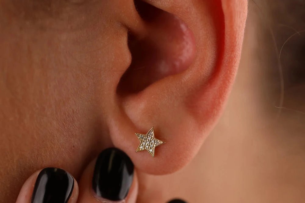 Solid Gold Bold Diamond Star Studs
