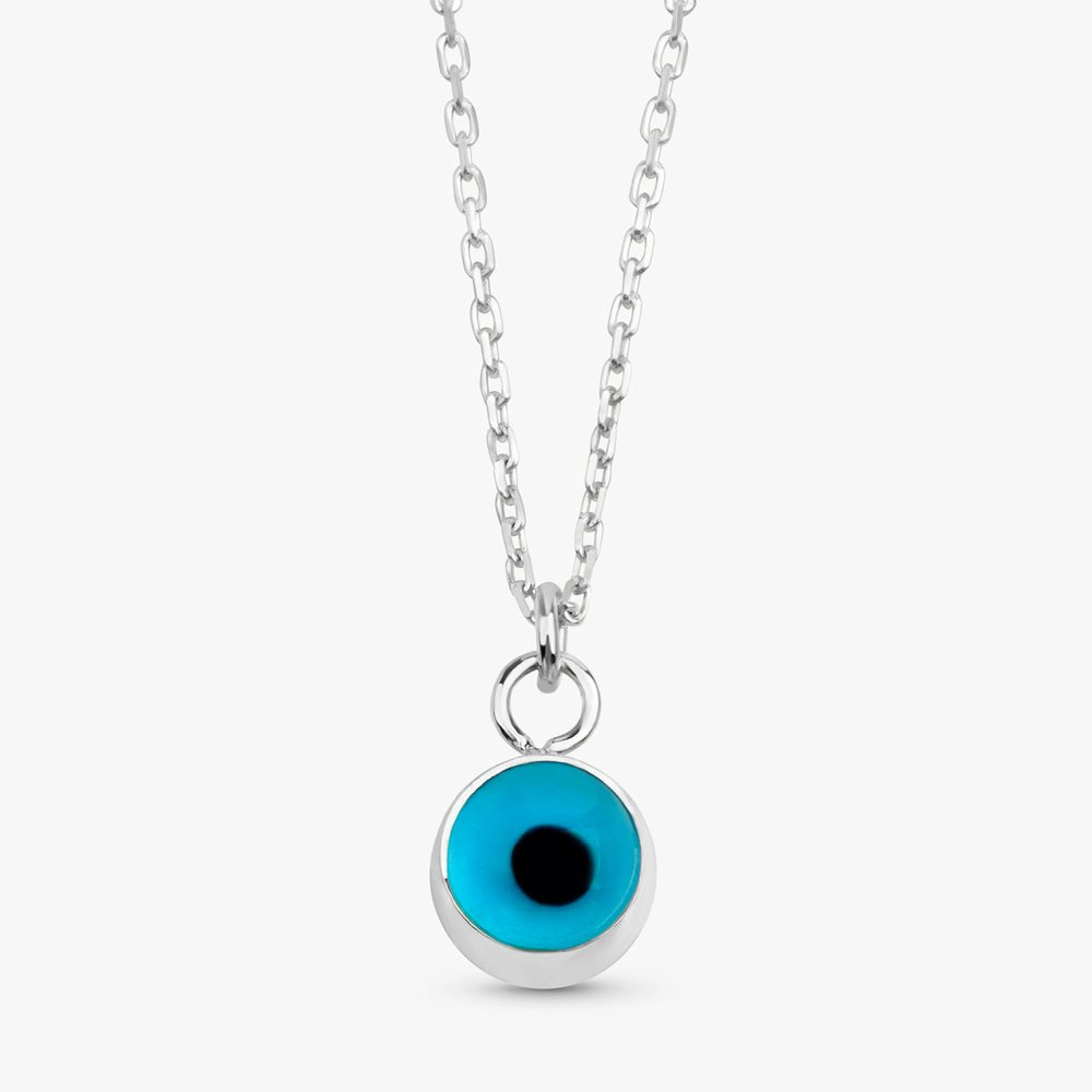 Solid Gold Evil Eye Glass Charm Necklace (8E8972)