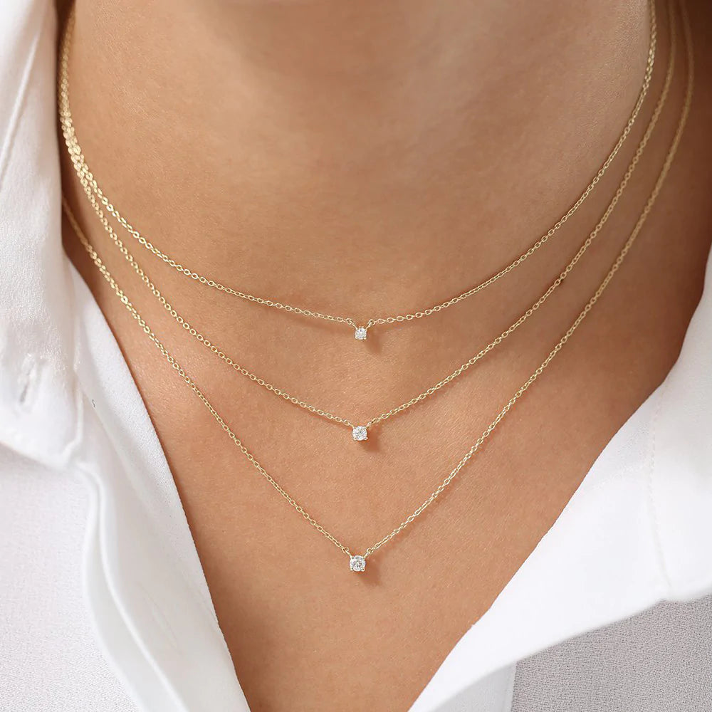 Solid Gold Prong Setting Diamond Solitaire Necklace