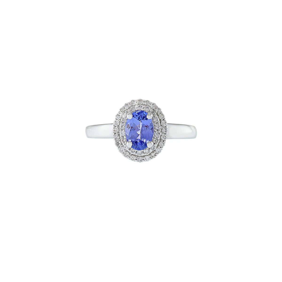 Solid Gold Oval Tanzanite And Diamond Halo Ring