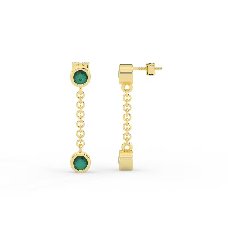 Solid Gold Dangle Drop Emerald Earrings (FB09B9)