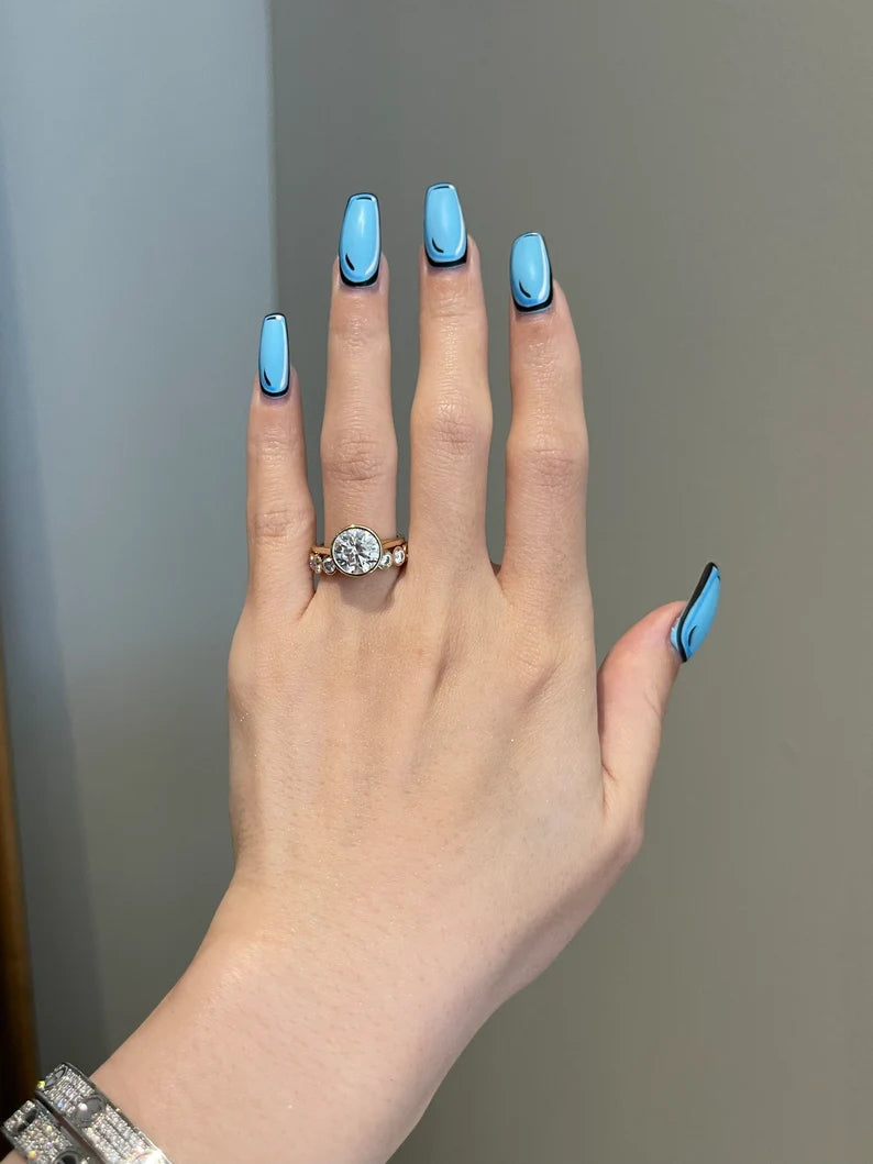 Engagement Ring - 2.5 Carat Brilliant Round Moissanite Bezel Cathedral Solitaire